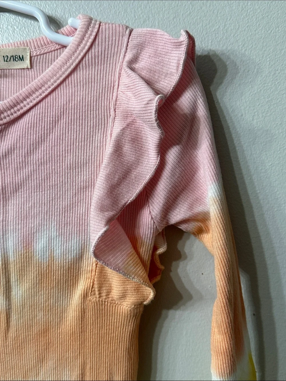 Fairwell Baby Tie Dye Ruffle Romper 12-18M Rainbow Ribbed NWT
